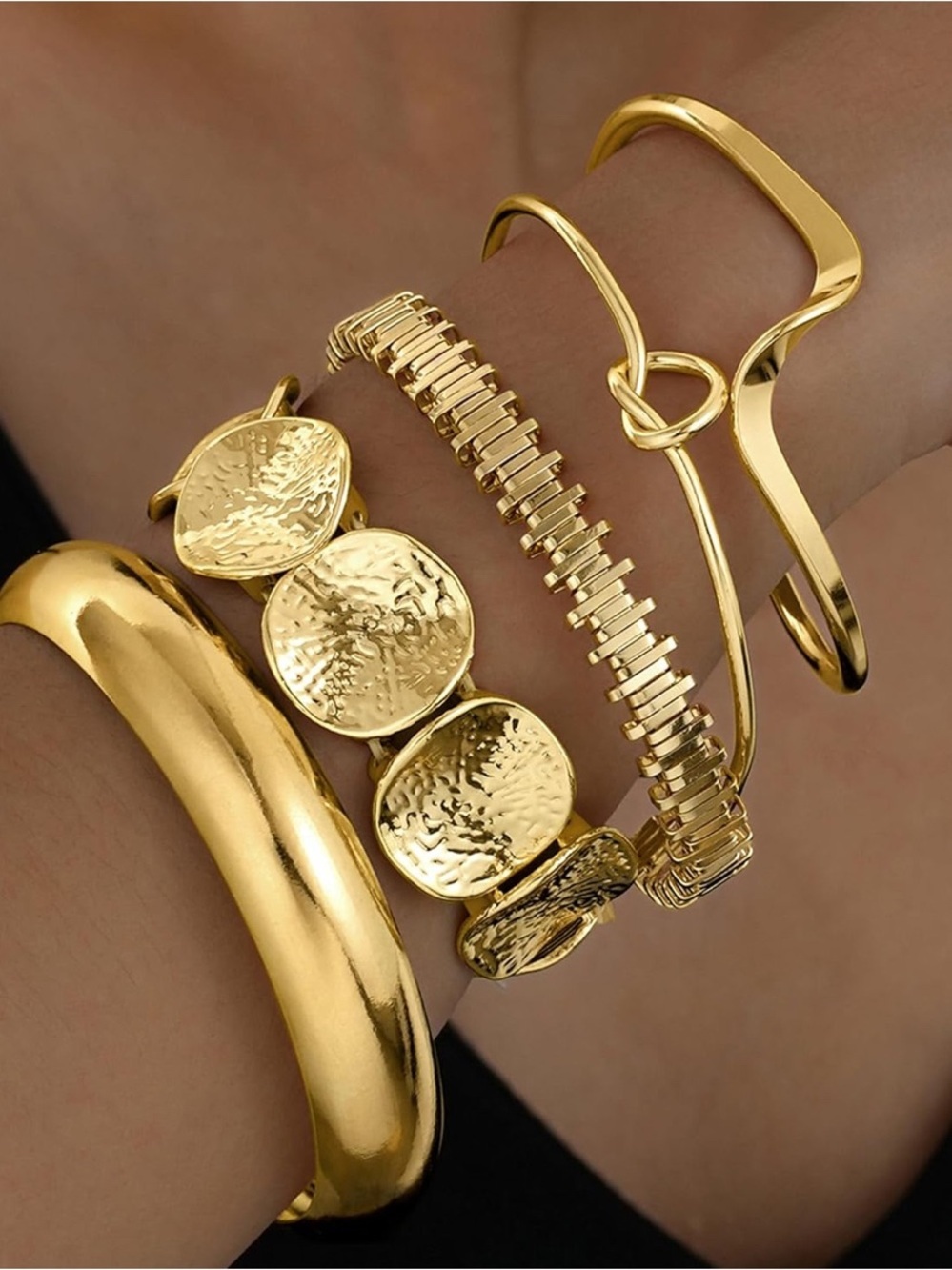 14K Gold Plated Stacked Bracelet Set - Picture 3 of 6